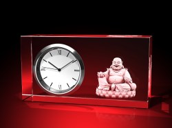 Lachender Buddha - Uhr, Glas rund – GLASFOTO.COM